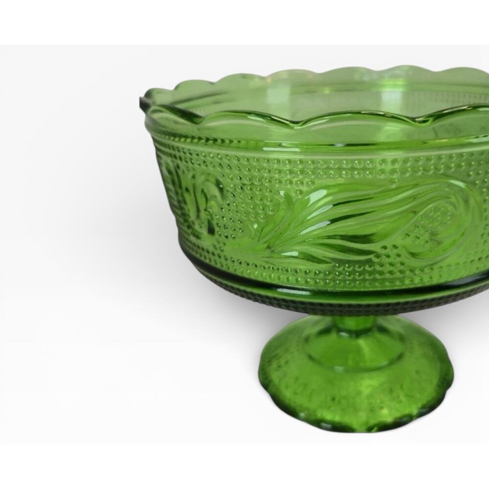 Vintage 1950's E.O. Brody Co. M6000 Green Glass Compote Candy Dish Raised Bowl - Picture 5 of 13